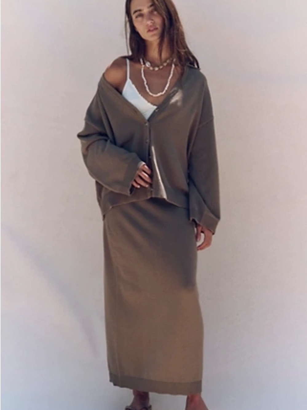 NWT Free People Gwenna Sweater Set in Dried Walnut Grey